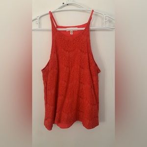 Coral red lace tank top